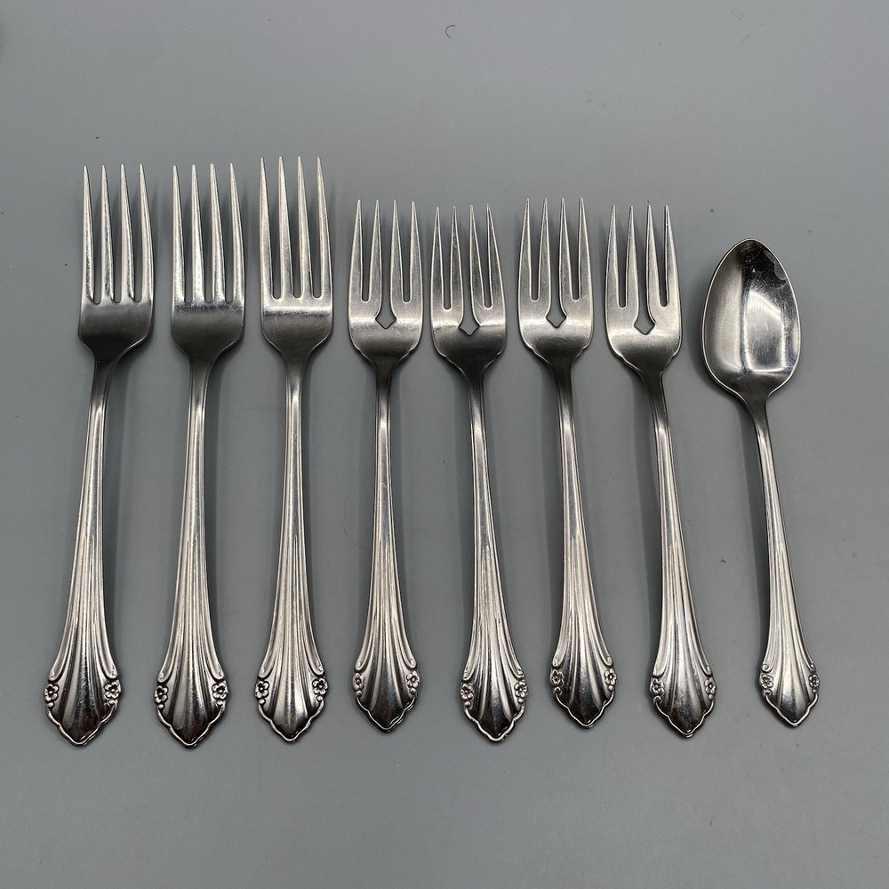 Oneida Ltd BITTERSWEET Stainless 1881 Rogers 8pcs Mixed Lot Dinner Salad Forks